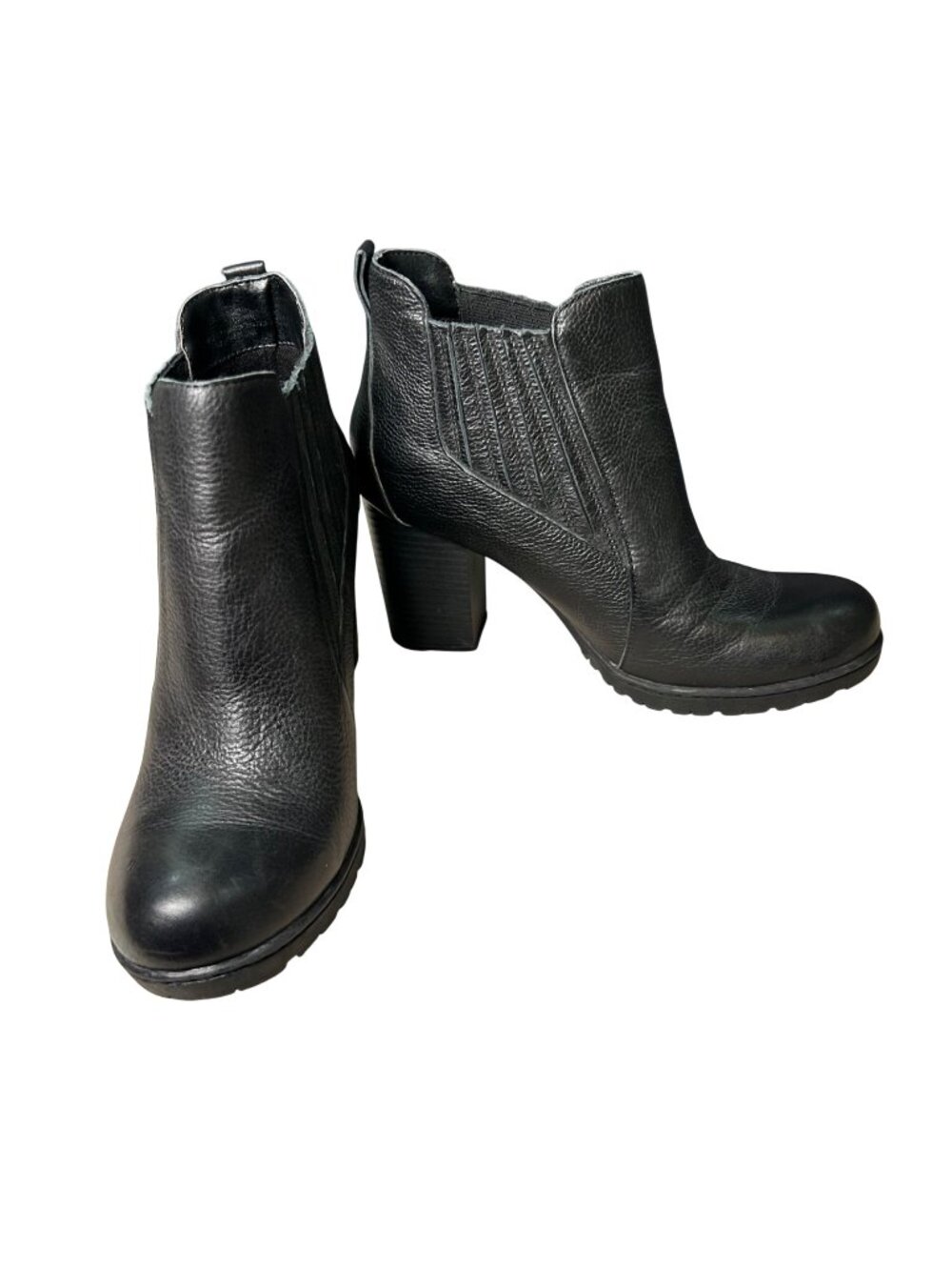 BOC by Born Black Leather Block Heel Ankle Boots Women’s 7 Stretch Comfort